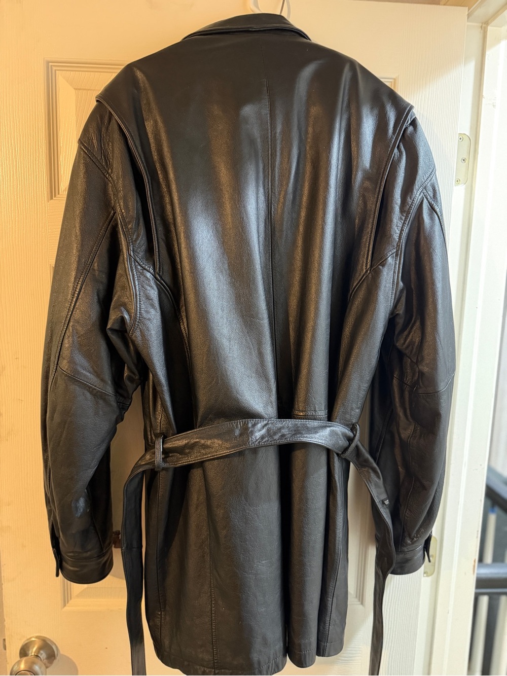 Vintage Wilson Black Leather Insulate Trench Jacket with Belt - Picture 5 of 13